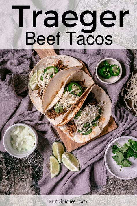 Traeger Beef Tacos are such a simple way to make Taco Tuesday a hit! All you need are a handful of easy taco ingredients! Traeger Tacos, Traeger Grill Recipes, Beef Tacos Recipes, Taco Ingredients, Beef Tacos, Hiking Food, Traeger Recipes, Smoked Meats, Rv Kitchen