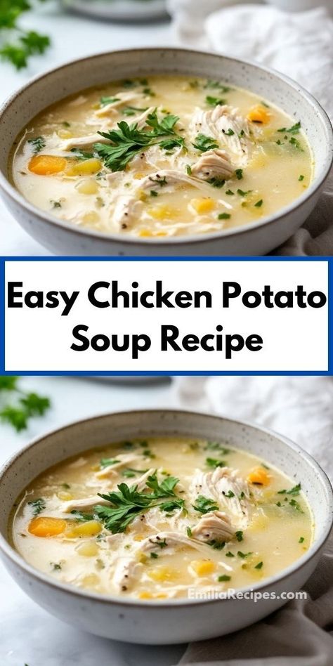 Searching for a cozy dish to warm your evenings? This Chicken Potato Soup Recipe combines wholesome ingredients for a rich flavor experience, making it a go-to option for effortless family dinners. Hearty Chicken Soup, Chicken Potato Soup, Potatoes And Vegetables, Creamy Potatoes, Chicken Potato, Creamy Chicken Soup, Hearty Chicken, Creamed Potatoes, Best Soup Recipes