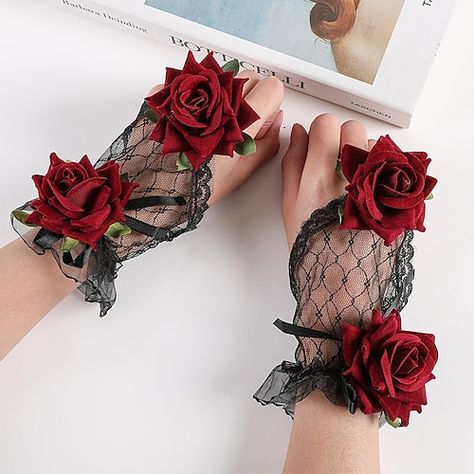 Flower Gloves, Floral Wedding Party, Party Gloves, Lace Fingerless Gloves, Gloves Vintage, Elegant Gothic, Hand Gloves, Flower Style, Lace Gloves