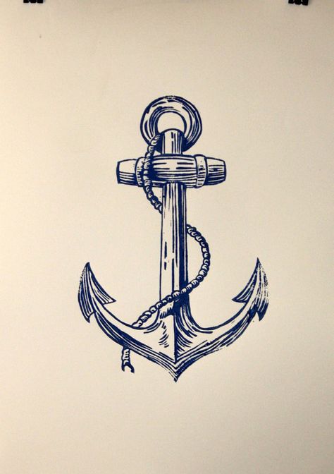 Nautical Anchor original hand block print  Seaside by KerryCherry Vintage Nautical Illustration, Anchor Sketch, Anchor Drawing, Map Legend, Anchor Drawings, Vest Ideas, Nautical Aesthetic, Sea Tattoo, Nautical Tattoo