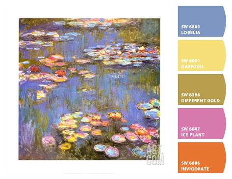 Monet Palette Color Schemes, Monet Colour Palette, Claude Monet Color Palette, Monet Color Palette, Monet Palette, Claude Monet Water Lilies, Monet Water Lilies, Color Meanings, Watercolor Palette