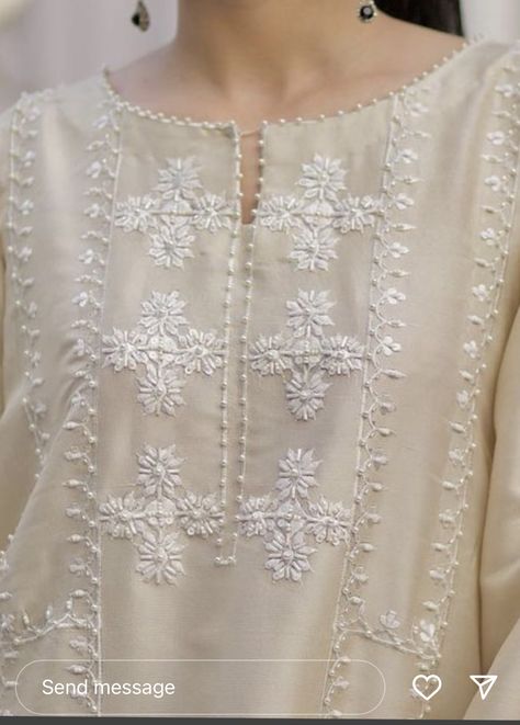 Elegant Lace Kurta With Chikankari Embroidery, Elegant Chanderi Dress With Chikankari Embroidery, Elegant Cotton Kurta With Chikankari Embroidery, Elegant Chikankari Embroidery Tunic, Elegant Chanderi Kurta With Chikankari Embroidery, New Style Neck Design For Kurti, Lace Dress Design, Hand Embroidery Dress, Latest Dress Design