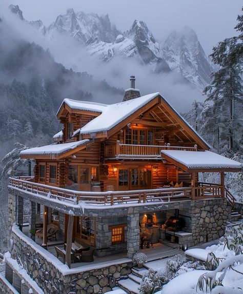 Winter Lodge Exterior, Cozy Winter House Exterior, Winter Lodge Aesthetic, Ski Cabin Exterior, Modern Winter Cabin, Luxury Winter Cabin, Modern Ski Cabin, Extreme Homes, Alps Chalet