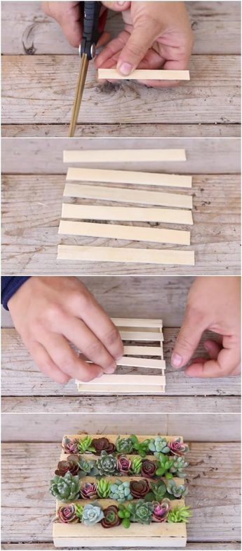 Make the Cutest Succulent Mini-Pallet EVER Out of Popsicle Sticks Hobbit Garden, Diy Popsicle Stick Crafts, Creative Planter, Pallet Planter, Succulents Decor, Succulent Gardening, Popsicle Stick Crafts, Mini Succulents, Room Deco