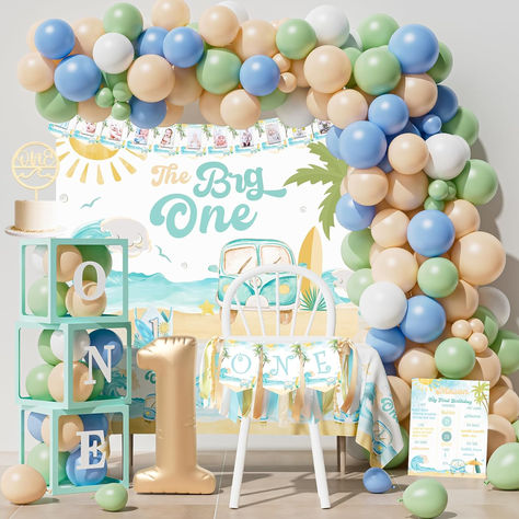 The Big One First Birthday Decorations, Surf 1st Birthday Party Decorations Supplies, Boy 1st-Wave First Birthday Décor, Retro Sand Summer Beach Surfs Up Pool Fishing Baby Boy 1st Birthday #ad #thebigone #surf #surfparty #firstbirthday #firstbirthdayparty #firstbirthdaypartysupplies #firstbirthdaypartytheme #birthdayideas #boysfirstbirthday Surf 1st Birthday, The Big One First Birthday, Big One First Birthday, Fishing Baby, Surf Birthday, First Birthday Crown, Boys First Birthday Party Ideas, 1st Birthday Party Decorations, Baby Boy First Birthday