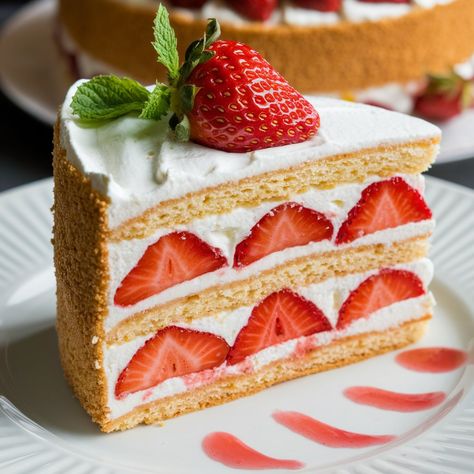 Fresh, fluffy, and oh-so-delicious! 🍓✨ This Strawberry Shortcake is the perfect summer dessert, topped with sweet whipped cream and juicy strawberries! #Ingredients: **For the Shortcake:** - 2 cups all-purpose flour - 1/4 cup granulated sugar - 1 tablespoon baking powder - 1/2 teaspoon salt - 1/2 cup unsalted butter, cold and cubed - 2/3 cup whole milk - 1 large egg - 1 teaspoon vanilla extract **For the Strawberries:** - 1 lb fresh strawberries, hulled and sliced - 1/4 cup granulated sugar... Cake Slice Aesthetic, Strawberry Shortcake Slice, Mixed Berry Shortcake, Slice Of Strawberry Cake, Strawberry Shortcake Food, Strawberry Cake Slice, Japanese Strawberry Shortcake, Carrd Icons, Strawberry Shortcake Dessert