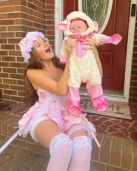 Mary And Her Little Lamb Costume, Bo Peep And Lamb Costume, Lil Bo Peep Costume Adult Diy, Little Boo Peep Costume, Lil Bo Peep And Sheep Costume, Little Bo Peep Makeup, Mary Had A Little Lamb Costume, Boo Peep Costume, Little Bo Peep Costume Diy