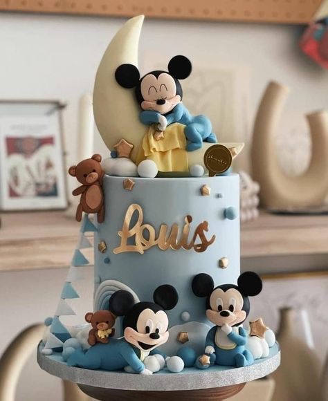 Birthday Cake Designs For Boys, Cakes For Kids Boys, Kue Mickey Mouse, Baby Mickey Cake, Baby Mickey Mouse Cake, Cake Mickey Mouse, Mickey Birthday Cakes, Mickey Baby Showers, Cake Designs For Boy