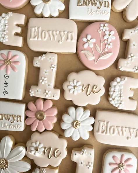 Daisy Flower Cookies, Floral First Birthday Cookies, Wildflower Birthday Cookies, Daisy Birthday Cookies, Isn’t She Onederful Cookies, 1st Birthday Cookies Girl, First Birthday Cookies Girl, Flower Birthday Cookies, Daisy Cookies