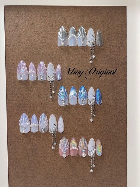 Nail Sparkle, Nail Jelly, Diy Rhinestone Nails, Nails Pearl, Seashell Mermaid, Nail Jewels, Mermaid Nails, Nail Art Designs Diy, Pretty Gel Nails