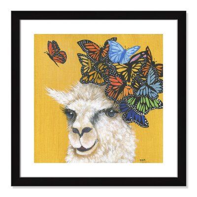 Casa Fine Arts Llama Canvas Art Format: Black Framed, Size: 24.5" H x 24.5" W x 0.625" D Llama Arts, Art Papillon, Youth Decor, Butterfly Art Print, Butterfly Canvas, Bring Happiness, Butterfly Art, Animals Images, Art Wall Kids