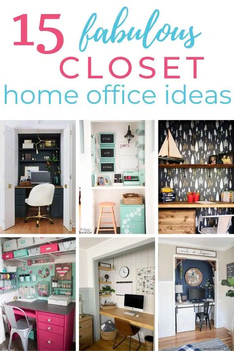 15 Fabulous DIY Closet Home Office Ideas Sewing Desk In Closet, Diy Office Closet Organization, Office In Closet Ideas Small Spaces, Closet To Craft Space, Small Office Closet Ideas, Office Space In Closet, Turn Closet Into Craft Space, Home Office In Closet, Closet Into Office Space