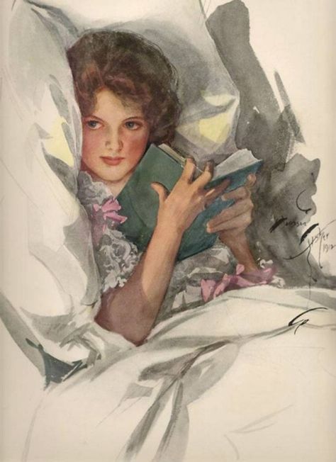 Harrison Fisher Harrison Fisher, Thomas Carlyle, Girl Reading Book, Reading Art, Reading A Book, Reading In Bed, Woman Reading, Art Antique, Girl Reading