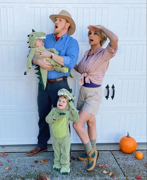 Dinosaur Costumes Family, Mom And Son Dinosaur Costumes, Family Dinasour Costumes, Dinosaur Sibling Costume, Dinasour Family Costume, Dinosaur Family Costume Ideas, Family Dinosaur Costumes, Jurassic Park Family Halloween Costumes, Dinosaur Halloween Costume Family