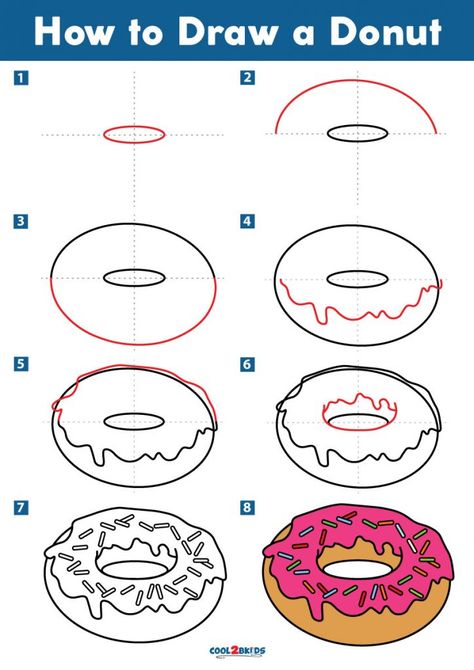 Doughnut Drawing, Intermediate Drawing, Donut Drawing, Recipe Drawing, Roses Drawing, Drawing Skills, Step By Step Drawing, Eye Drawing, Easy Step