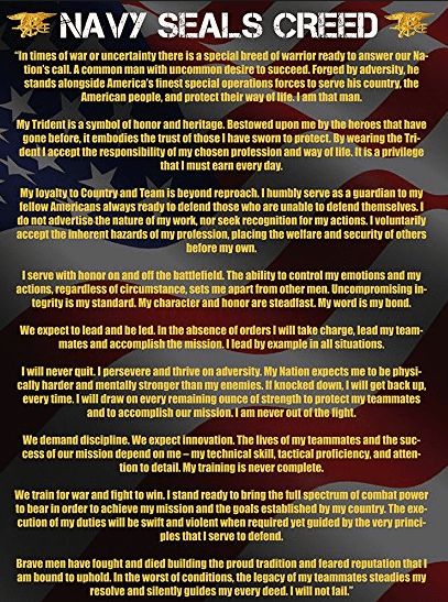 Navy SEAL Creed / Ethos / Mottos: A Collection Of 5 SEAL Quotes Navy Seal Creed, Navy Seals Quotes, Seal Quotes, Navy Website, Navy Seal Training, Seal Training, Us Navy Seals, Navy Gifts, Special Operations Forces