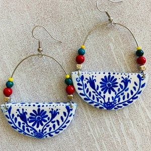 Mexican Inspired Jewelry, Mexican Inspired Earrings, Hand Painted Polymer Clay Earrings, Folk Art Earrings, Mexican Polymer Clay Earrings, Painted Clay Earrings, Talavera Jewelry, Folk Earrings, Folk Jewelry