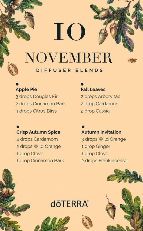 dōTERRA Essential Oils USA on Twitter: "New month....new diffuser blends. Happy November! https://t.co/w9cC9XFG8f… " Doterra Fall Diffuser Blends, November Diffuser Blends, Dottera Oils, Environmental Wellness, Terra Essential Oils, Fall Essential Oils, Fall Diffuser Blends, Doterra Diffuser, Doterra Diffuser Blends