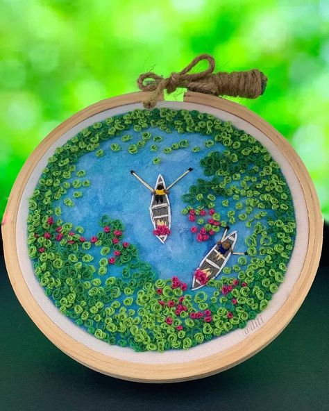 Hoop Art Embroidery on Instagram: “The Lotus pickers at Loktak Lake, Manipur! 😍 👉 Follow @hoopart.embroidery for more . 📸 @ditibaruah . #hoopartembroidery” French Knot Stitch, French Knot Embroidery, Hand Embroidery Projects, Thread Painting, French Knot, 자수 디자인, Sewing Embroidery Designs, Hand Embroidery Art, Hand Embroidery Stitches