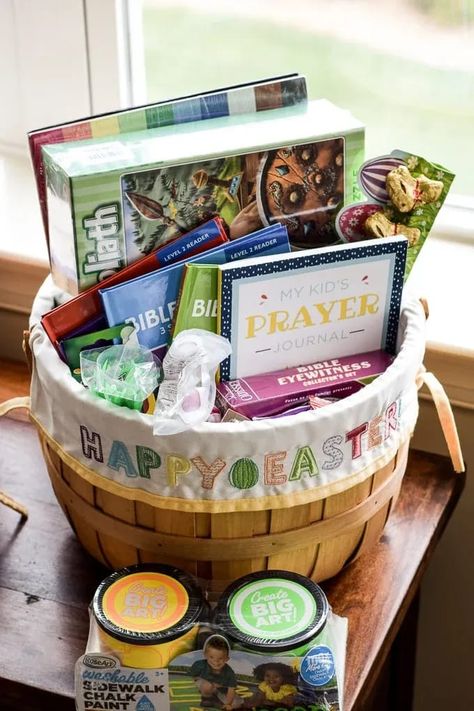 Resurrection Gifts For Kids, Faith Easter Basket, Christian Based Easter Baskets, Resurrection Basket Ideas, Christian Easter Gifts For Kids, Jesus Easter Basket Ideas, Christian Easter Basket Ideas, Christ Centered Easter Basket, Catholic Easter Basket