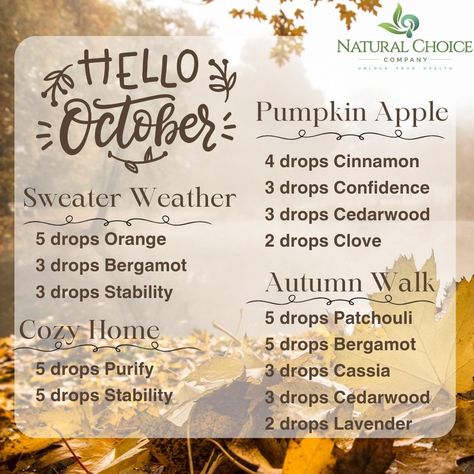 October Essential Oil Blends, October Diffuser Blends, Autumn Essential Oil Blends, Fall Essential Oil Blends, Diffuser Diy, Fall Essential Oils, Fall Diffuser Blends, Cooking With Essential Oils, Aromatherapy Recipes