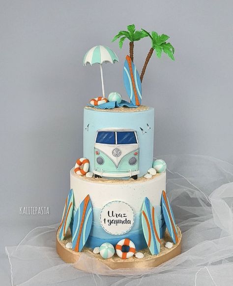 Surfer Cake, Surfer Baby Shower, Beach Birthday Cake, Surf Cake, Surf Birthday Party, Wave Cake, Truck Birthday Cakes, Surf Birthday, 14th Birthday Cakes