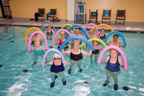 Water aerobics class at the Wellness Conection Water Aerobics Funny, Deep Water Aerobics Exercises, Aqua Therapy Water Exercises, Colonics Hydrotherapy, Aqua Aerobics Exercises, Aerobics Classes, Water Aerobics, Fitness Center, Physical Therapy