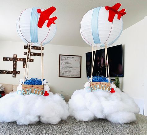 Time Flies Birthday Party Centerpieces, Airplane Theme Centerpieces, Airplane Centerpieces, Airplane Centerpiece Ideas, First Birthday Centerpieces, Time Flies Birthday, Travel Party Theme, Airplane Theme, 1st Birthday Themes