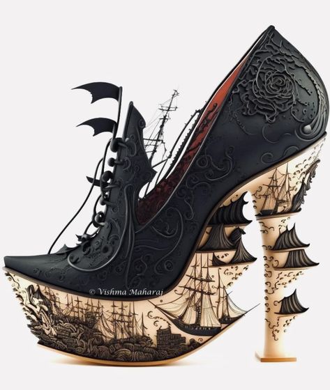 Extravagant Shoes, Whimsical Shoes, District 4, Black Pirate, Fairy Shoes, Fake Baby, Dr Shoes, Cute Shoes Heels, Fantastic Shoes