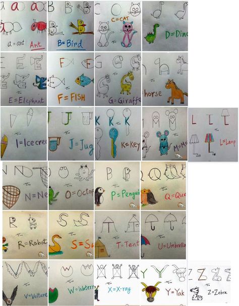 Teach Your Kids the Alphabet Like This Alphabet Drawing For Kids, Nursery School Activities, Drawing Classes For Kids, Beginner Drawing Lessons, Beginner Drawing, Alphabet Crafts Preschool, Alphabet Drawing, Hand Art Kids, Math Activities Elementary