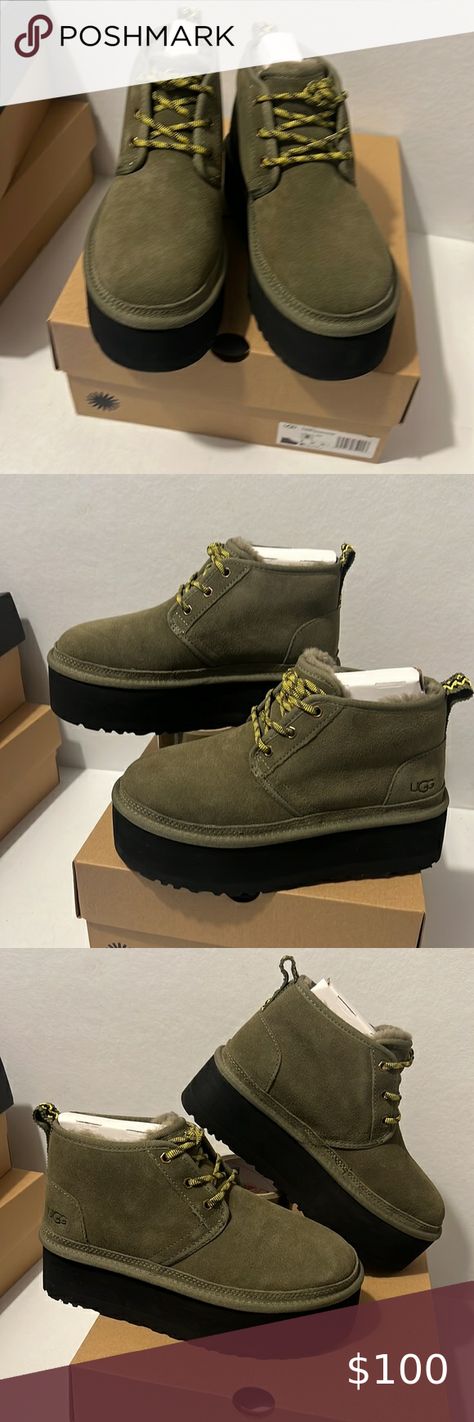 Ugg Neumel Heritage Platform Burnt Olive 🫒 casual outdoorsy comfy classic Ugg Neumel, Ugg Shoes, Binding, Wool Blend, Plus Fashion, Fashion Trends, Fashion Tips, Clothes Design