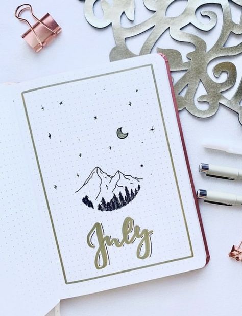 Idée bullet journal juillet avec un dessin simple de montagne Bullet Journal Themes, Journal Themes, Camping Theme, Bullet Journal, Lifestyle