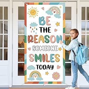 Wiooffen Boho Classroom Colorful Welcome Door Cover Back to School Classroom Decoration Banner Wall Door Decor Front Door Porch Sign for Preschool Elementary Middle(BE THE REASON SOMEONE SMILES TODAY) Back To School Door Decorations, School Classroom Decoration, Back To School Classroom, Boho Classroom, School Door Decorations, Preschool Classroom Decor, School Doors, Door Porch, Front Door Porch