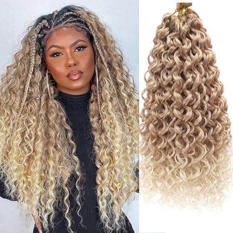 PRICES MAY VARY. Material: high quality fiber , Ombre Blonde Gogo curl Crochet hair Braids Synthetic Hair Attribute: 18inch(Color:#1B,#1B/27,1B/30#, 1B/BUG#,350#,1B/30/27#,#1B/4/30#,#27/613)45/55/75g/pack ,There are 5 packs, 430 g/lot. usually 5pack can be full a head .18 inches, 28+28Roots/pack,Total 140 Roots. Advantage: no smell, tangle free, natural and bright glow,smooth and soft waves,more stable, easy to install,please take care of your hair as carefully as you do your hair, which can pro Deep Twist Crochet Braids, Deep Wave Crochet Hair, Blonde Dreadlocks, Crochet Braiding Hair, Wave Crochet, Afro Braids, Blond Ombre, Braiding Hair Extensions, Bohemian Crochet