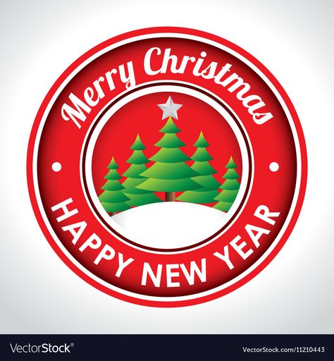 Merry christmas emblem happy new year tree and Vector Image Happy New Year Topper Printable, Happy New Year Topper, New Year Tree, New Years Tree, Tree Vector, Merry Happy, Happy Year, Merry Christmas And Happy New Year, Red Background