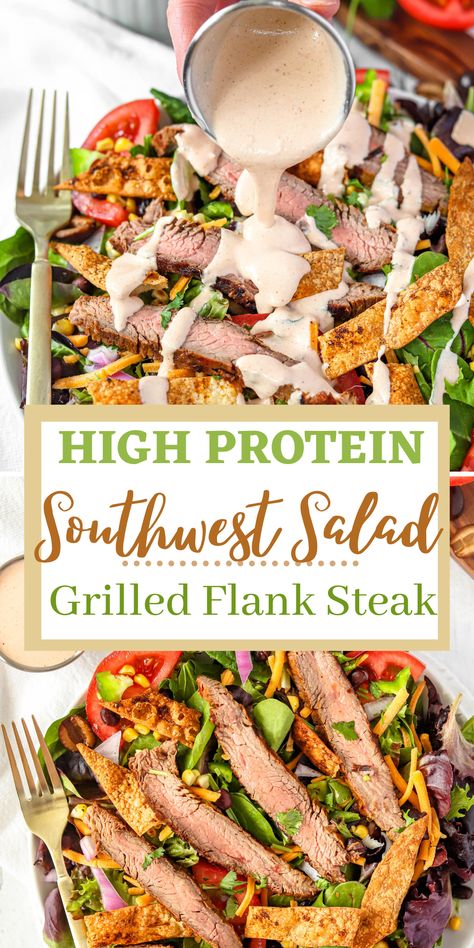 High Protein Salad, Flank Steak Salad, Steak Lunch, Protein Salad Recipes, Salad Jars, Protein Dinner Recipes, Steak Salad Recipe, Flank Steak Recipes, High Protein Dinner