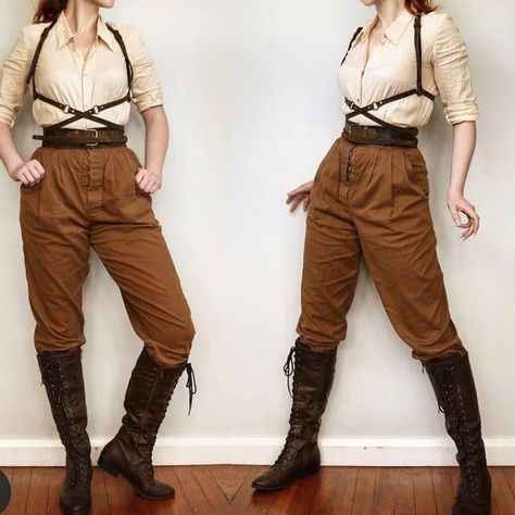 Medieval Womens Pants, Victorian Explorer Outfit, Victorian Adventurer Outfit, Victorian Outfits Women Pants, Ren Faire Adventurer, Fantasy Alchemist Outfit, Renfaire Costume Women Pants, Travelers Outfit Dnd, Summer Steampunk Outfits