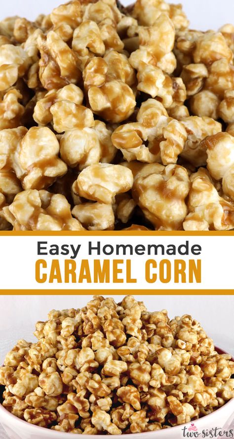 Easy Homemade Caramel Corn - buttery and caramel-y popcorn that tastes just the way it should. And don't worry - no corn syrup needed for this Caramel Popcorn recipe! Your family will ask you to make this popcorn treat again and again. Pin this yummy and easy to make dessert for later and follow us for more great Popcorn Recipes. #Popcorn #CaramelCorn #CaramelPopcorn #SweetPopcorn #PopcornRecipes Carmel Popcorn Recipe, Caramel Corn Easy, Easy Homemade Caramel, Caramel Popcorn Recipe, Homemade Caramel Corn, Popcorn Recipes Easy, Tartiflette Recipe, Caramel Corn Recipes, Popcorn Recipes Caramel