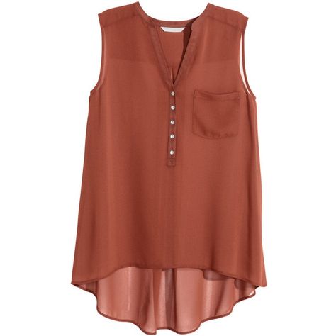 H&M Sleeveless chiffon blouse (£7.99) ❤ liked on Polyvore featuring tops, blouses, rust red, sleeveless tops, v-neck tops, h&m blouse, red chiffon blouse and red sleeveless top Red Sleeveless Top, Chiffon Sleeveless Top, College Girl Fashion, Design Kurta, Sleeveless Chiffon Blouse, Cheap Fashion Dresses, Fancy Shirt, Color Block Blouse, Cotton Kurti Designs