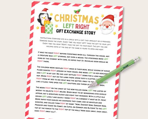 White Elephant Passing Game, Christmas Left Right Stories, Christmas Gift Exchange Poem, Gift Exchange Poem, Gift Exchange Story, Christmas Left Right Story, Christmas Left Right Game, Left Right Christmas Game, Left Right Game