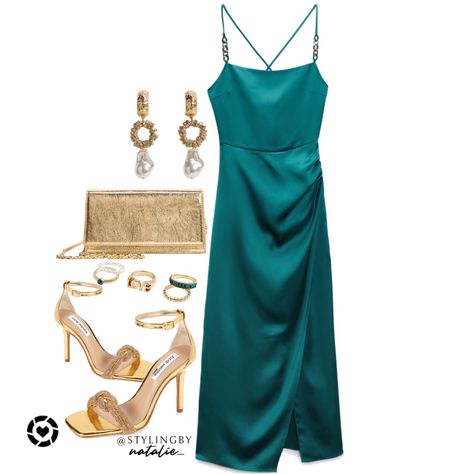 Teal Dress With Gold Accessories, Teal Formal Dress Accessories, Teal Dress Accessories Jewelry, Teal And Gold Outfit, Teal Dress For Wedding Guest, Teal Dress Accessories, Teal Wedding Guest Dress, Teal Outfit Ideas, Teal Dress Outfit