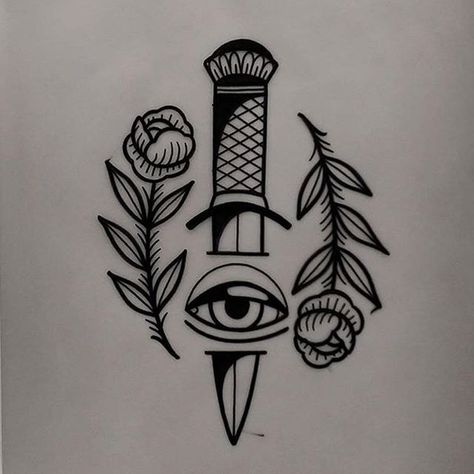 #tattoo design @ethanjonestattoo available at #thecirclelondon Simple Traditional Tattoo, Knife Tattoo, Petit Tattoo, Tattoo Zeichnungen, Tattoos Geometric, Geniale Tattoos, Dagger Tattoo, Traditional Tattoo Design, Seeing Eye