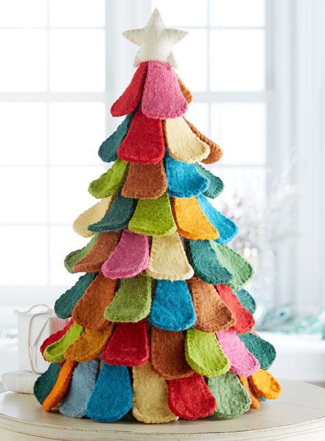 Felted Tree, Christmas Fiesta, Felt Tree, Felt Christmas Decorations, Tabletop Christmas Tree, Felt Projects, Felt Christmas Tree, Wool Projects, Holiday Market