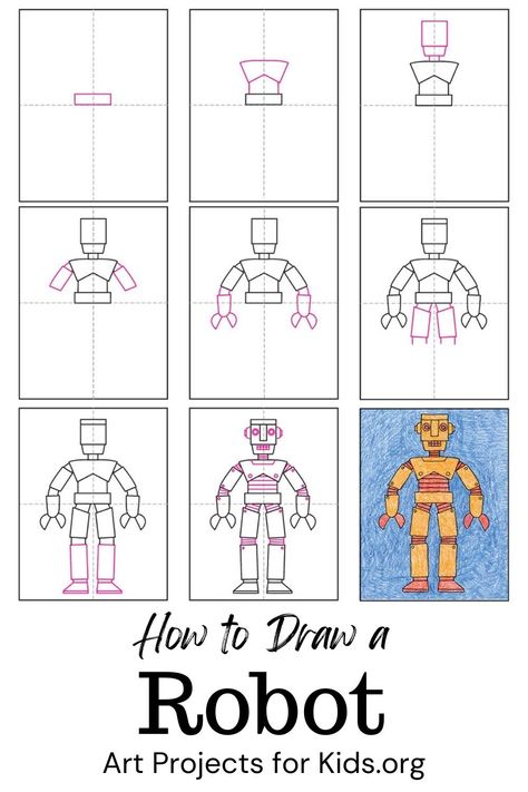 Robot Drawing, Robots Art Drawing, Valentines Robots, Crayon Drawings, Cool Robots, Learning Graphic Design, Art Activities For Kids, Marker Drawing, Drawing Projects