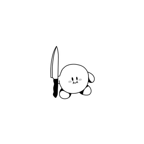 Kirby With A Knife Tattoo, Aesthetic Black Tattoo, Anime Stick And Poke Tattoo, Kirby Knife Tattoo, Kirby Tattoo Ideas Black, Kirby Tattoo Black, Tattoo Practice Drawings, Kirby With A Knife, Simple Anime Tattoos