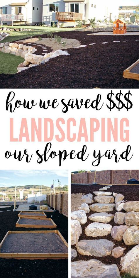 Landscape Ideas For Backyard Slope, Landscape Ideas For Hillside Sloped Yard, Inexpensive Backyard Ideas Landscaping, Small Sloped Backyard Ideas, Hilly Backyard Ideas, Sloped Backyard Ideas On A Budget, Inexpensive Landscaping Ideas, House Hillside, Budget Backyard Ideas