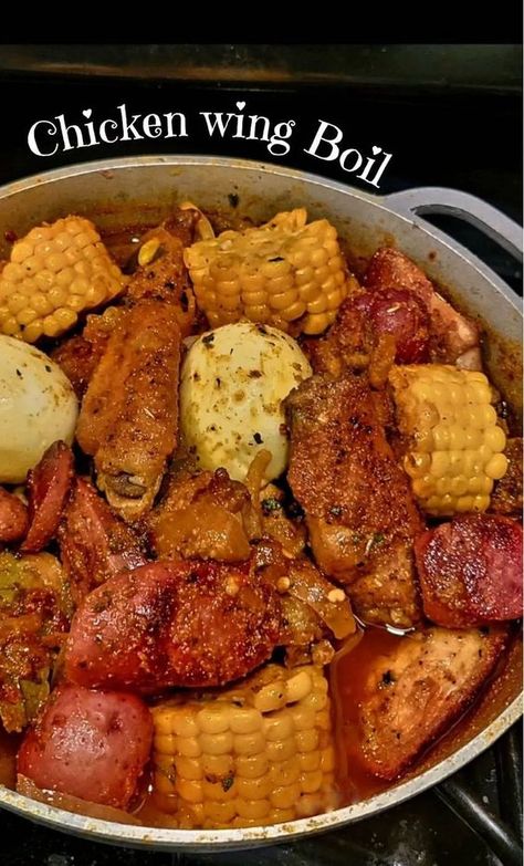 Chicken Wing Boil - Grandma's Homemade Goodness Recipes With Chicken Wings Dinners, Chicken Wings Boil, Cajun Sausage And Chicken Boil, Wing Boil Recipe, Chicken Boiled Recipes, Boiled Chicken Wings Recipes, Beans And Chicken Recipes, Chicken Wing Boil Recipe, Chicken Boil Cajun