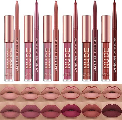 12pcs Lip Liner and Lipstick Makeup Set, 6 Velvety Matte Liquid Lipsticks + 6 Matching Smooth Lip Liner One Step Lips Makeup Kits Waterproof Long Lasting Matte Lipstick Gift Set Lip Liner And Lipstick, Lipstick Gift Set, Long Lasting Matte Lipstick, Lip Liner Set, Revlon Lipstick, Liquid Lipstick Set, Makeup Gift Sets, Smooth Lips, Lipstick Set