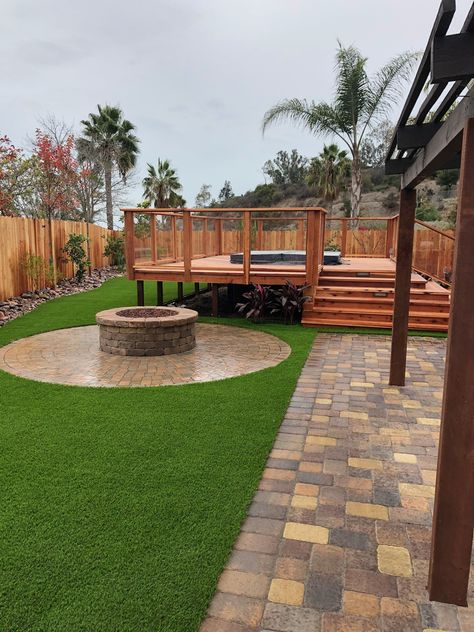 Artificial Grass And Pavers, Pavers Fire Pit, Plastic Grass Pavers, Artificial Grass Garden, Artificial Grass Backyard, Paver Fire Pit, Turf Backyard, Grass Pavers, Outside Fire Pits