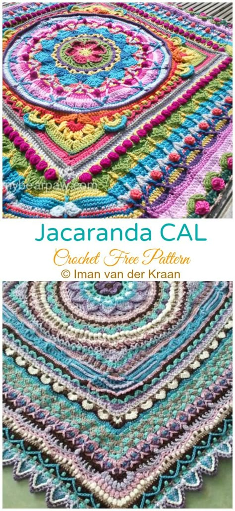 Jacaranda Tablecloth CAL Crochet Free Pattern Mandala Crochet Free Pattern Blanket, Crochet Mandala Free Pattern Blanket, Crochet Along Blanket, Crochet Mandela Blankets, Free Crochet Mandala Blanket Pattern, Crochet Along Blanket Patterns Free, Mandela Crochet Blanket Free Pattern, Cal Crochet, Cal Crochet Free Pattern